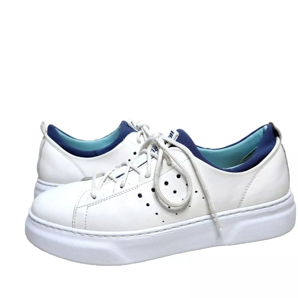 SAMUEL HUBBARD Flight Sport Leather Sneakers Women's Sz 9 White Blue